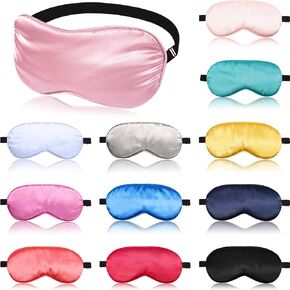 12 Pieces Silk Sleep Mask Pure Silk kids Sleep Eye Mask with Adjustable Strap Soft and Smooth Eye Mask Eye Cover for Sleeping Blocking Out Lights girls Men and Women (Assorted Colors)