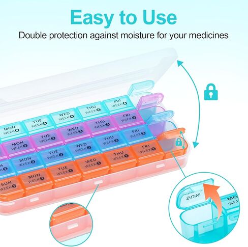 منظم حبوب الدواء الشهري مرة واحدة في اليوم، منظم حبوب الدواء الاسبوعي دافيكي 4، صندوق حبوب الدواء الشهري مرة واحدة في اليوم، منظم حافظة حبوب الدواء المحمولة لمدة 28 يومًا، منظم ادوية للفيتامينات in Kuwait