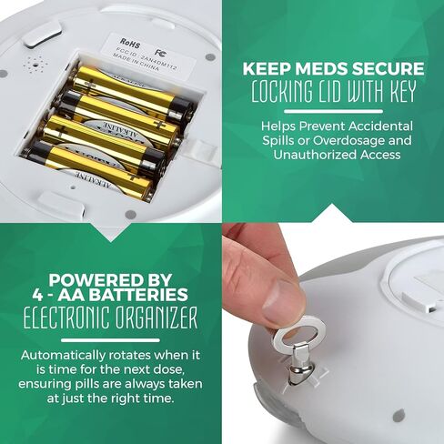 موزع حبوب الدواء الاوتوماتيكي مع منظم ادوية الكتروني لمدة 28 يومًا - حاوية حبوب دواء قابلة للقفل مع شاشة LCD ومنبه تذكير بالضوء والصوت للادوية المجدولة لكبار السن وكبار السن in Kuwait