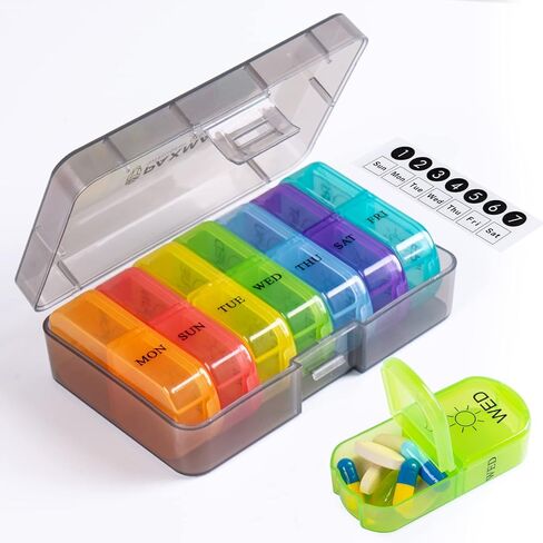 PAXMART Compact Weekly Pill Organizer 2 Times A Day AM PM (with 7 Individual Detachable Daily Pill Containers) for Medications, Vitamins, Supplements - Travel, Work or Home Use - Durable BPA-Free in Saudi Arabia