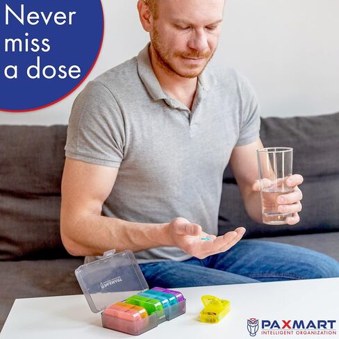 PAXMART Compact Weekly Pill Organizer 2 Times A Day AM PM (with 7 Individual Detachable Daily Pill Containers) for Medications, Vitamins, Supplements - Travel, Work or Home Use - Durable BPA-Free in Saudi Arabia