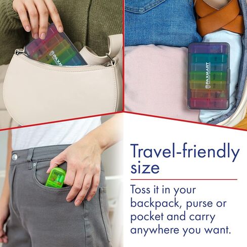 PAXMART Compact Weekly Pill Organizer 2 Times A Day AM PM (with 7 Individual Detachable Daily Pill Containers) for Medications, Vitamins, Supplements - Travel, Work or Home Use - Durable BPA-Free in Saudi Arabia