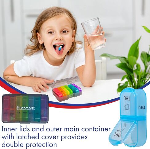 PAXMART Compact Weekly Pill Organizer 2 Times A Day AM PM (with 7 Individual Detachable Daily Pill Containers) for Medications, Vitamins, Supplements - Travel, Work or Home Use - Durable BPA-Free in Saudi Arabia