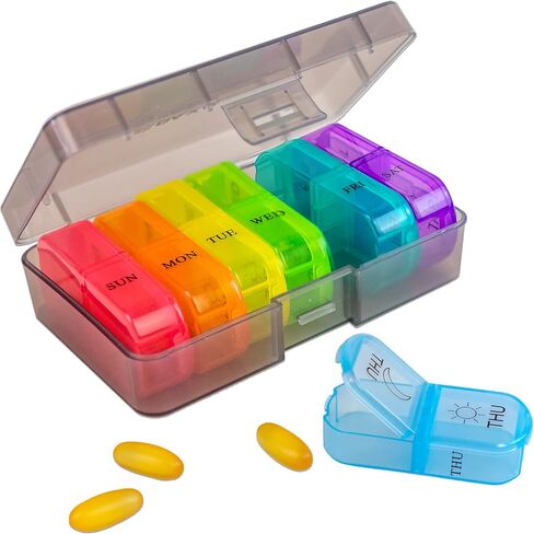 PAXMART Compact Weekly Pill Organizer 2 Times A Day AM PM (with 7 Individual Detachable Daily Pill Containers) for Medications, Vitamins, Supplements - Travel, Work or Home Use - Durable BPA-Free in Saudi Arabia