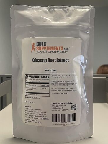 BULKSUPPLEMENTS.COM مسحوق مستخلص جذور الجينسنغ - مكمل الجينسنغ، مكملات الجينسنغ العشبية، باناكس الجينسنغ - نباتي وخالي من الغلوتين، 1000 ملغ من مستخلص الجينسنغ لكل وجبة، 100 جرام (3.5 أونصة) in Kuwait