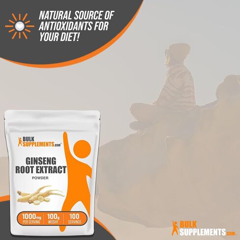 BULKSUPPLEMENTS.COM مسحوق مستخلص جذور الجينسنغ - مكمل الجينسنغ، مكملات الجينسنغ العشبية، باناكس الجينسنغ - نباتي وخالي من الغلوتين، 1000 ملغ من مستخلص الجينسنغ لكل وجبة، 100 جرام (3.5 أونصة) in Kuwait