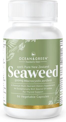 Oceangreen Organics Seaweed Kelp Supplements New Zealand | Premium - 100% Pure Organic & Natural - Multi-Nutrient & Thyroid Support Supplement - Natural Source of Iodine | 60 Vegetarian Capsules in Saudi Arabia