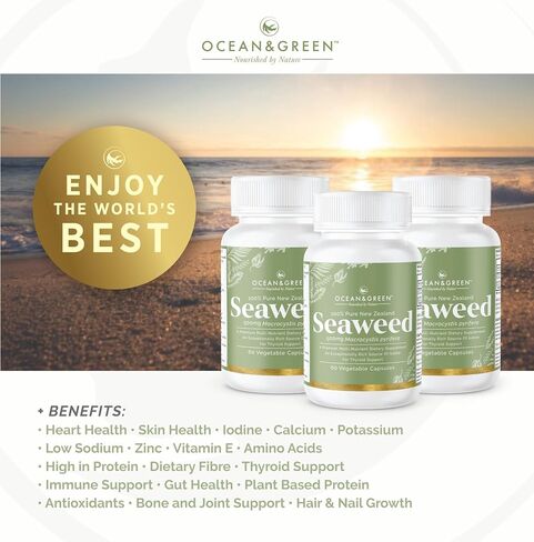 Oceangreen Organics Seaweed Kelp Supplements New Zealand | Premium - 100% Pure Organic & Natural - Multi-Nutrient & Thyroid Support Supplement - Natural Source of Iodine | 60 Vegetarian Capsules in Saudi Arabia