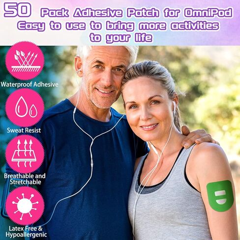 Nuanchu 50 قطعة لاصقة متوافقة مع Omnipod Shower مقاومة للماء مسبقة القطع مع حزام مسبق القطع وشريط مقاوم للعرق وحماية مستمرة لمراقبة الجلوكوز (ملونة) in Kuwait