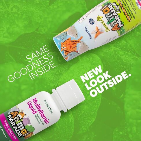 فيتامينات سائلة متعددة للأطفال من NaturesPlus Animal Parade - نكهة التوت الاستوائي - 8 أونصة سائلة - مكمل غذائي كامل - نباتي، خالي من الغلوتين - 16 حصة in Saudi Arabia