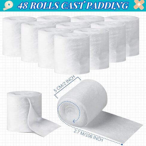 48 لفة بطانة مصبوبة مقاس 2 انش × 9 قدم، لفات شاش ناعمة جيدة التهوية، ضمادات شاش ملفوفة من الجص لمشروعات فن الجسم المصبوبة وصناعة الاقنعة in Kuwait