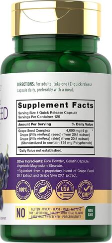 Carlyle Grape Seed Extract 4,000mg | 120 Quick Release Capsules | Standardized Extract Complex with Polyphenols | Non-GMO, Gluten Free Supplement in Saudi Arabia