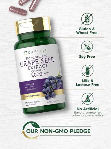 Carlyle Grape Seed Extract 4,000mg | 120 Quick Release Capsules | Standardized Extract Complex with Polyphenols | Non-GMO, Gluten Free Supplement in Saudi Arabia