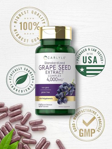 Carlyle Grape Seed Extract 4,000mg | 120 Quick Release Capsules | Standardized Extract Complex with Polyphenols | Non-GMO, Gluten Free Supplement in Saudi Arabia