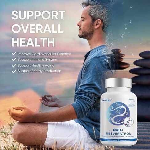 NAD+ 1000 مجم مكمل تعزيز ريسفيراترول - أكثر كفاءة من NMN - نيكوتيناميد ريبوسيد لاستقلاب الطاقة الخلوية وإصلاحها والحيوية والشيخوخة الصحية in Kuwait