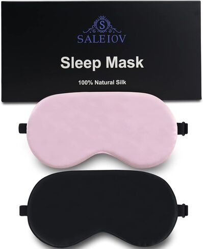 Sleep Mask for Men Women,2 Pack Soft Silk Eye Masks for Sleeping with Adjustable Strap,Comfortable Night Blindfold Blocking Light,Eye Shade Cover for Travel Yoga Nap Gifts, Black Pink in Kuwait