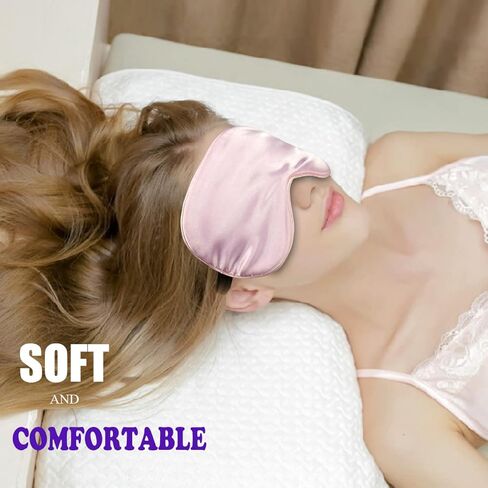 Sleep Mask for Men Women,2 Pack Soft Silk Eye Masks for Sleeping with Adjustable Strap,Comfortable Night Blindfold Blocking Light,Eye Shade Cover for Travel Yoga Nap Gifts, Black Pink in Kuwait