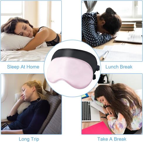 Sleep Mask for Men Women,2 Pack Soft Silk Eye Masks for Sleeping with Adjustable Strap,Comfortable Night Blindfold Blocking Light,Eye Shade Cover for Travel Yoga Nap Gifts, Black Pink in Kuwait