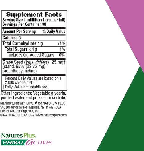 NaturesPlus Herbal Actives Grape Seed 25 mg Liquid Suspension - Vegan Drops, 1 fl oz - Vegetarian, Gluten-Free - 30 Servings in Saudi Arabia