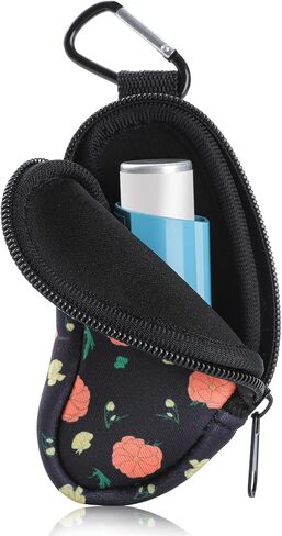 Asthma Inhaler Holder Protect Portable Bag Carrying Holder Neoprene Travel Inhaler Mini Bag for L-Shaped Inhaler, Inhaler Not Included (Black) in Kuwait