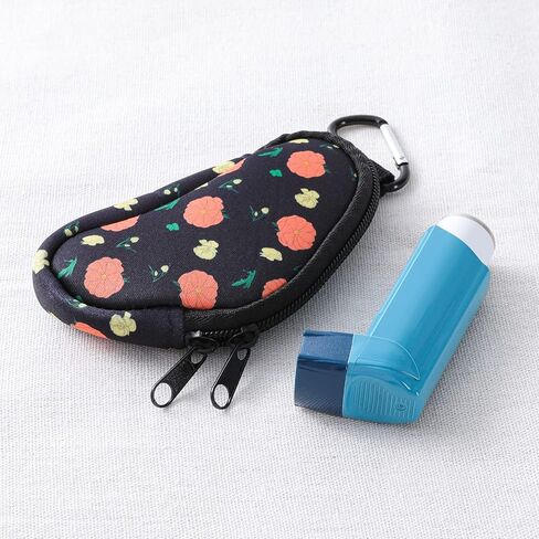 Asthma Inhaler Holder Protect Portable Bag Carrying Holder Neoprene Travel Inhaler Mini Bag for L-Shaped Inhaler, Inhaler Not Included (Black) in Kuwait