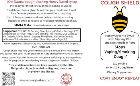 Stop Dry Cough with Cough Shield. 100% Natural, Honey-Based Syrup with Slippery Elm & Marshmallow Root. 220 Servings in Saudi Arabia