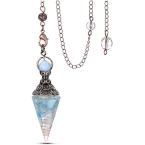 MANIFO 7 Chakra Resin Crystal Pendulum 6 Faceted Point Gemstone Reiki Healing Pendulums for Dowsing Scrying Divination Meditation