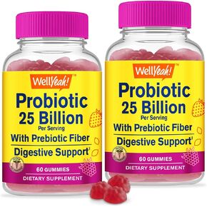 25 Billion Probiotics + Prebiotics Gummies - 12 Strains - Digestive Support, Gut Health, Immune Support Gummy - for Men and Women - Probiotics for Digestive Health - 60 Gummies