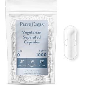 PureCaps USA - Empty Vegetarian Vegan Pill Capsules Size 0, 500 Empty Separated Vegetarian Pills, Clear, Non-GMO Certified, Kosher, Gluten Free, Halal Certified, Preservative Free Pill Capsules Empty