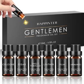 HAPPINTER Mens Essential Oils Set, Top 6 Organic Grade Gentlemen's Essential Oils - Leather, Sweet Tobacco, Cologne, Bay Rum, Cedar, Sandalwood, Fragrance Oils Gift Set for Diffuser for Home, 10ML in Saudi Arabia