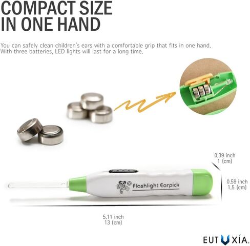 Eutuxia Ear Pick with LED Light. Earpick Earwax Cleaning & Removal Tool, Curette. Comes with 3 Sizes: Basic, Small, and Tweezers. Store Extra Extensions in the Rear. Better Accuracy & Precision. in Kuwait
