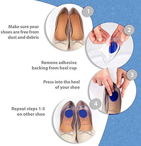 Silicone Gel Heel Cups- Pair of Heel Cushion Shoe Inserts Plantar Fasciitis Inserts - Silicone Gel Heel Pads for Heel Pain, Bone Spur & Achilles Pain (Blue) in Kuwait
