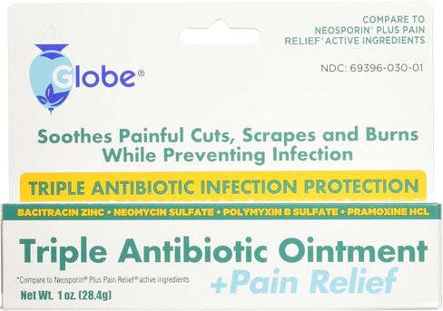 Globe Triple Antibiotic + Pain Relief Dual Action Ointment 1oz | First Aid Antibiotic | Soothes Pain, Cuts, Burns and Scrapes | 24 Hour Infection Protection (1 Tube) in Kuwait