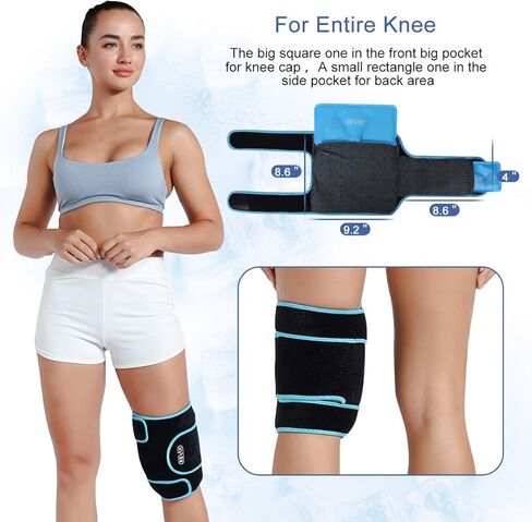 ريفكس عبوة ثلج لاصابات الركبة قابلة لاعادة الاستخدام مع دعامة ضغط باردة حول الركبة بالكامل للعضلات والغضروف المفصلي، 3 عبوات جل وحزام دعم من النيوبرين in Kuwait