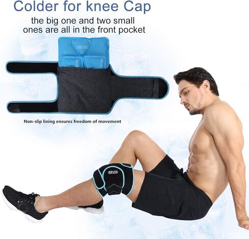 ريفكس عبوة ثلج لاصابات الركبة قابلة لاعادة الاستخدام مع دعامة ضغط باردة حول الركبة بالكامل للعضلات والغضروف المفصلي، 3 عبوات جل وحزام دعم من النيوبرين in Kuwait