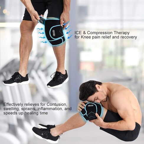 ريفكس عبوة ثلج لاصابات الركبة قابلة لاعادة الاستخدام مع دعامة ضغط باردة حول الركبة بالكامل للعضلات والغضروف المفصلي، 3 عبوات جل وحزام دعم من النيوبرين in Kuwait