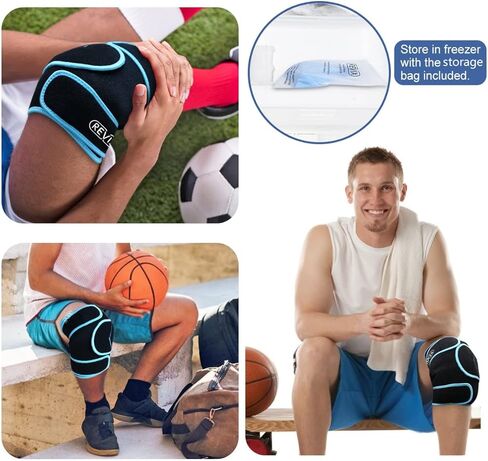 ريفكس عبوة ثلج لاصابات الركبة قابلة لاعادة الاستخدام مع دعامة ضغط باردة حول الركبة بالكامل للعضلات والغضروف المفصلي، 3 عبوات جل وحزام دعم من النيوبرين in Kuwait