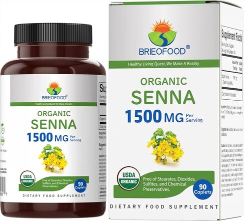 Brieofood Organic Senna 1500mg, 45 Servings, Vegetarian, Gluten Free, 90 Vegetarian Tablets in Saudi Arabia