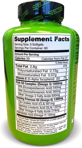 مكملات دعم أوميجاليز من شركة Species Nutrition، تركيبة الأحماض الدهنية الأساسية، مكمل للمساعدة في تحقيق أقصى قدر من التعافي، تركيبة أوميغا 3،6 و7، 180 كبسولة in Kuwait