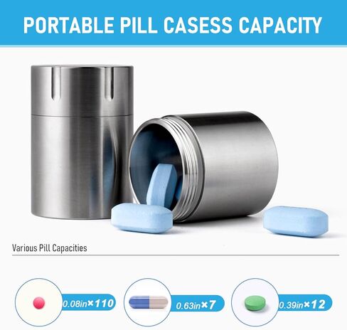 TISUR Pill Case Extension Compartments, Metal Titanium Pill Holder Pocket Small Pill Box Keychain Extra Extension,Pill Bottle Medicine Organizer Pill Container (1 Extension Compartment Without Cap) in Kuwait