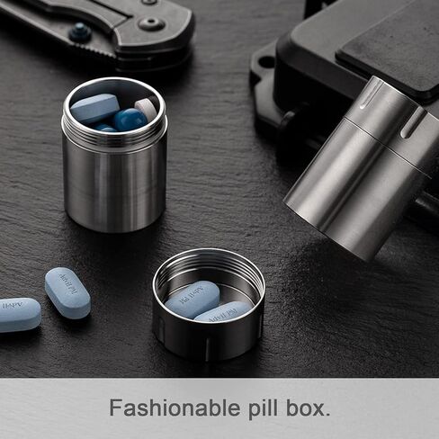 TISUR Pill Case Extension Compartments, Metal Titanium Pill Holder Pocket Small Pill Box Keychain Extra Extension,Pill Bottle Medicine Organizer Pill Container (1 Extension Compartment Without Cap) in Kuwait