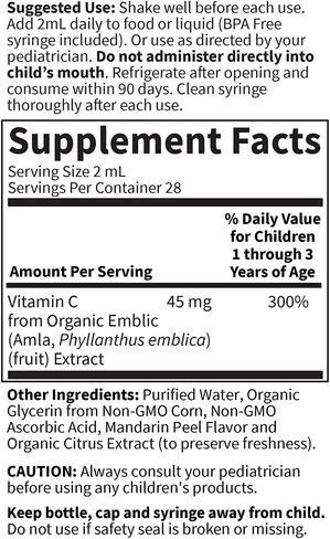 Garden of Life Baby Vitamin C Drops for Infants and Toddlers, Organic Whole Food Liquid Vitamin C 45mg Immune Support for Babies from Amla Fruit, Citrus Flavor, Vegan & Gluten Free, 56 mL (1.9 fl oz) in Saudi Arabia