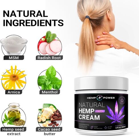 HEMP POWER Joint Muscle Relief Cream, with Hemp, Menthol, MSM Arnica, Support Your Back, Muscles, Joints, Neck, Shoulder, Knee, Nerves - 2 Fl Oz. in Saudi Arabia