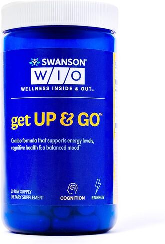 Swanson WIO™ get UP & GO™ Cognition, Balanced Mood, More Energy with Green Tea, Green Coffee Bean, L-theanine, and Rhodiola, Vegan, Mental Wellness, 60 Veggie Capsules (30-Day Supply) in Saudi Arabia