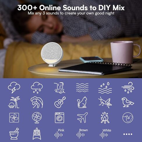 Hotmoon White Noise Machine Smart Sleep Sound Machine 200 Non Looping Sounds Portable Adjustable Brightness Soothing Therapy Bluetooth Timer APP Memory Function for Adults Kids Baby in Kuwait