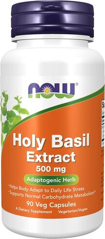 NOW Supplements, Holy Basil Extract 500 mg (Holy Basil is a Sacred Plant in Ayurveda), 90 Veg Capsules in Kuwait