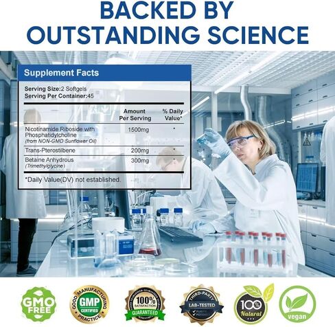 Zenlifer-2000MG Liposomal Nicotinamide Riboside ملحق، مع Trans-Pterostilbene والبيتين اللامائي (TMG) للحصول على أقصى قدر من الامتصاص، متفوق على NAD، وتعزيز NAD+، والطاقة الخلوية، والدفاع عن العمر in Kuwait