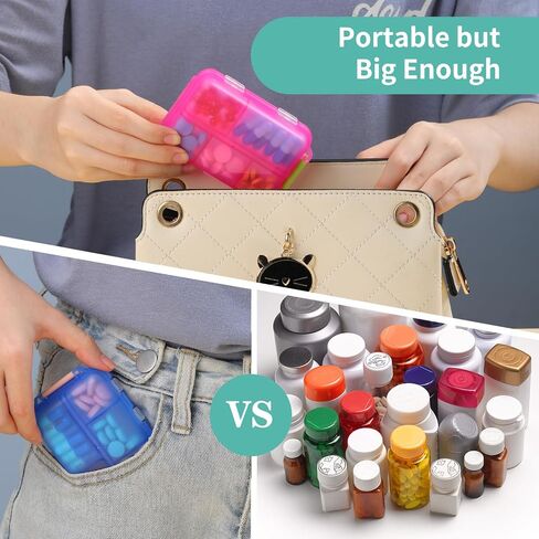4 Pack Travel Pill Organizer Small Pill Case Pocket Pill Box Portable Medicine Organizer Box with Lables and Pill Cutter (Multi-Color) in Saudi Arabia