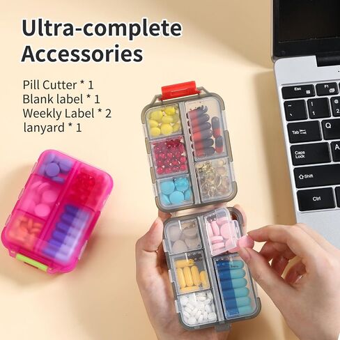 4 Pack Travel Pill Organizer Small Pill Case Pocket Pill Box Portable Medicine Organizer Box with Lables and Pill Cutter (Multi-Color) in Saudi Arabia