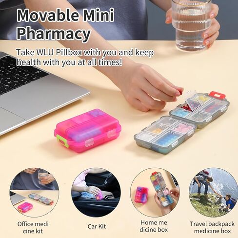 4 Pack Travel Pill Organizer Small Pill Case Pocket Pill Box Portable Medicine Organizer Box with Lables and Pill Cutter (Multi-Color) in Saudi Arabia